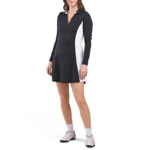 G LIFESTYLE Black/White Upf 50 Color Block Long Sleeve Mini Dress